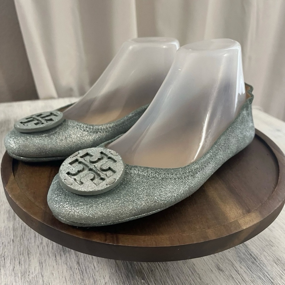 Tory Burch Minnie Ballet Metallic Audrey Blue Women Size 7